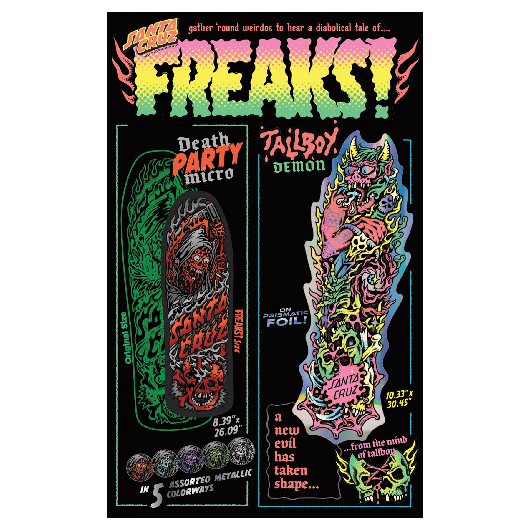 10.33in Tallboy Demon Santa Cruz Freaks Skateboard Deck - Image 3