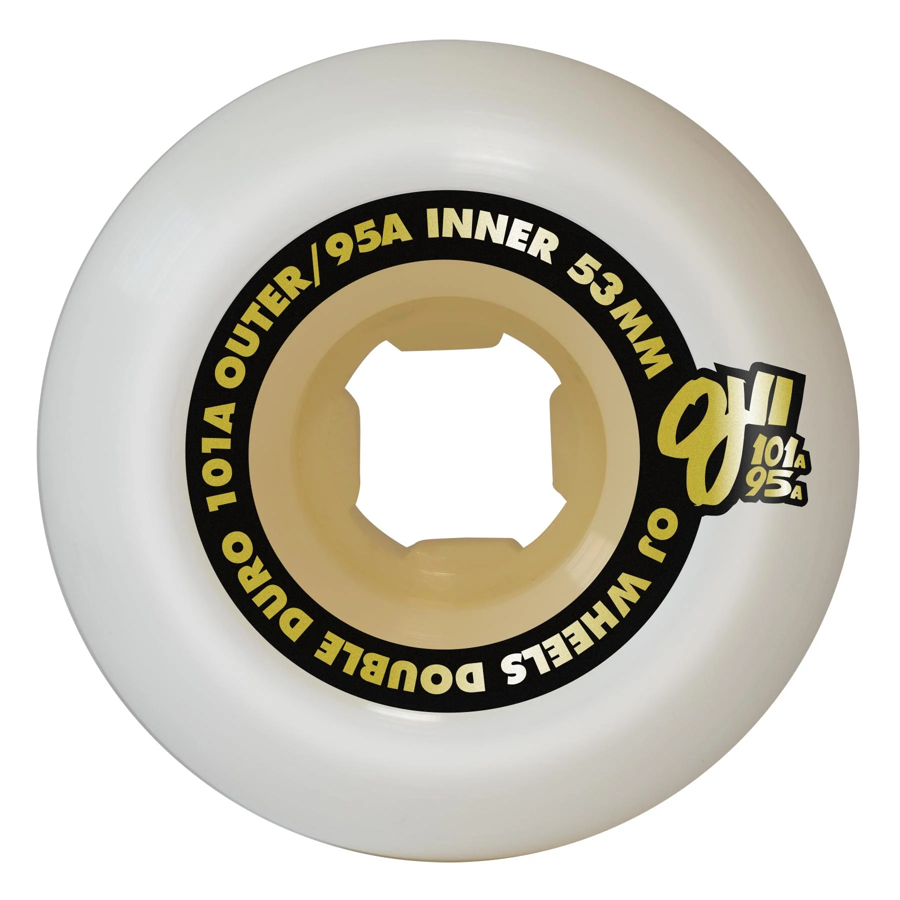 53mm Double Duro White Gum Hardline 101a/95a OJ Skateboard Wheels - Image 2
