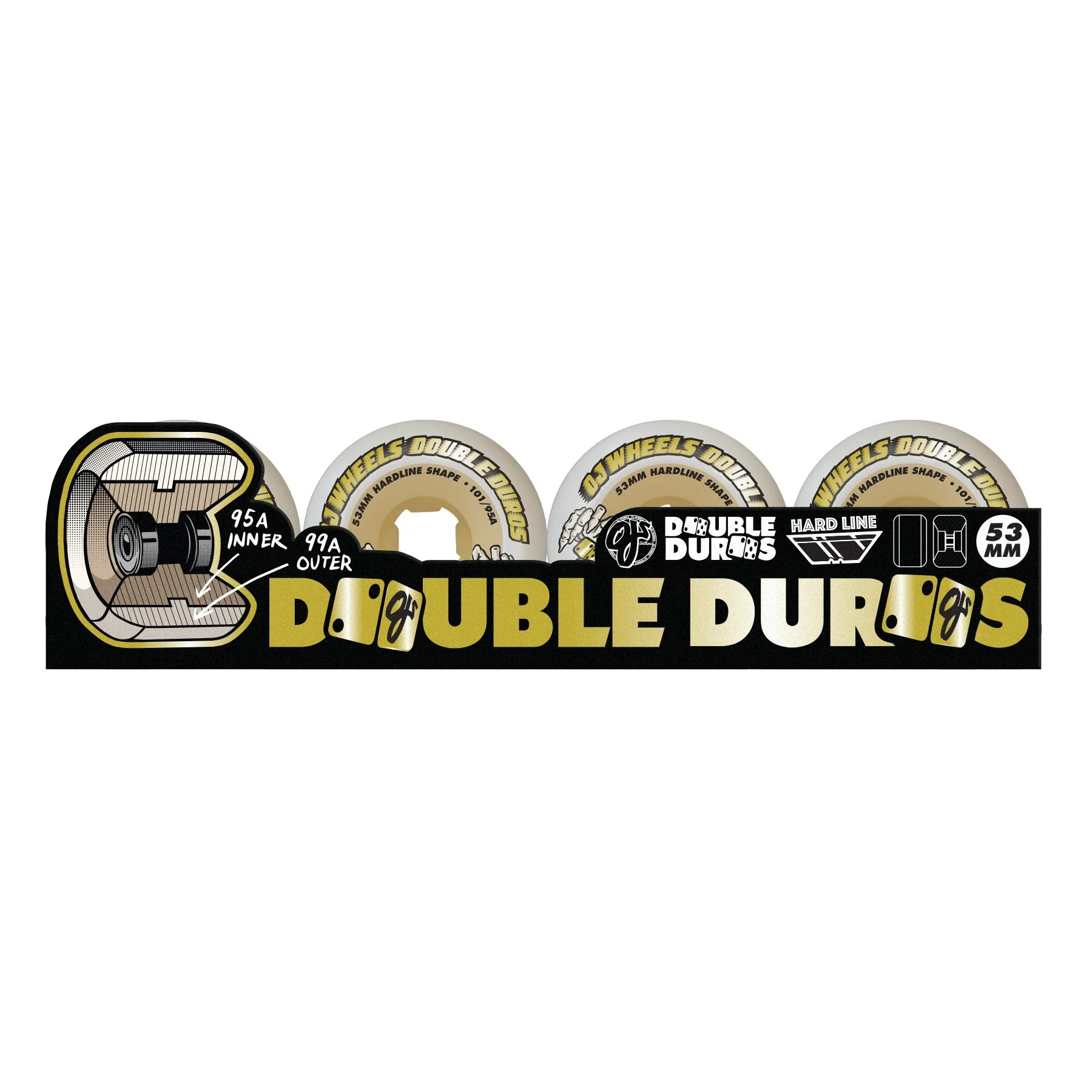 53mm Double Duro White Gum Hardline 101a/95a OJ Skateboard Wheels - Image 4
