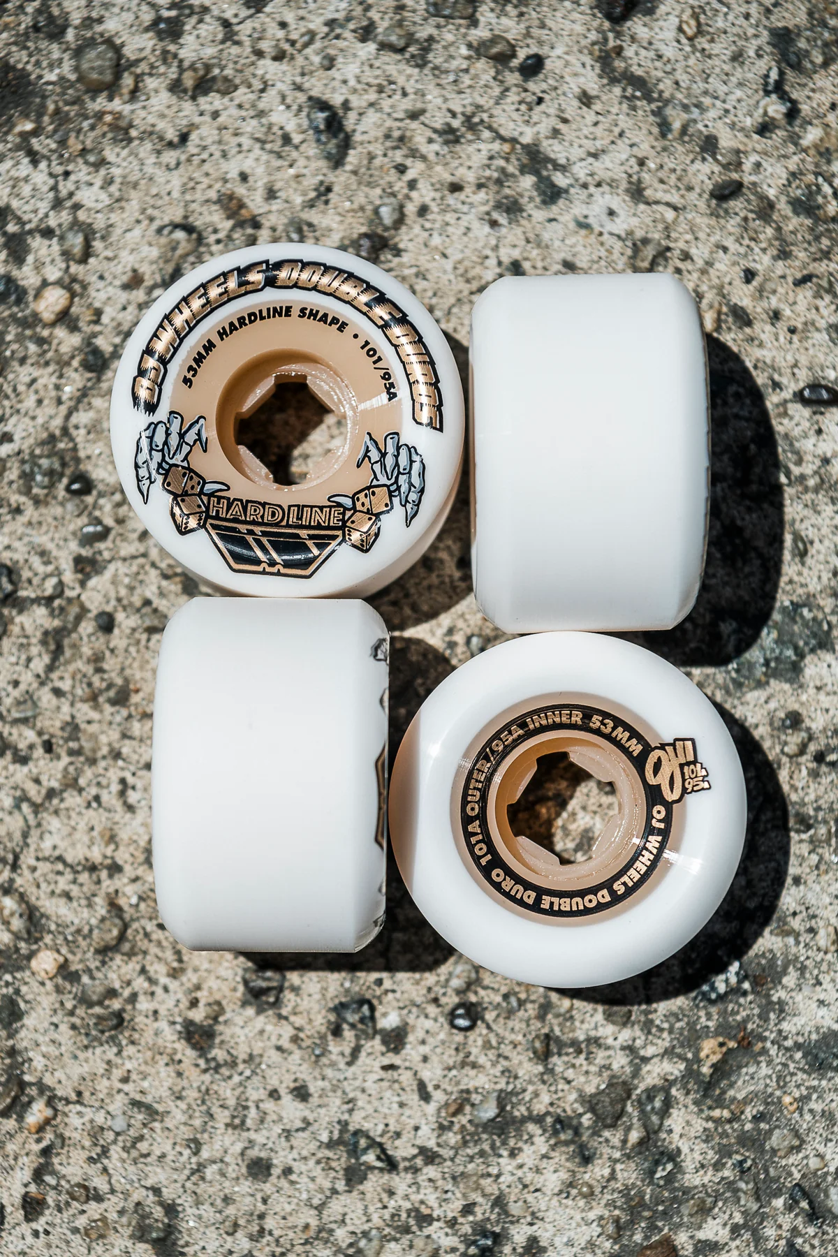 53mm Double Duro White Gum Hardline 101a/95a OJ Skateboard Wheels - Image 5