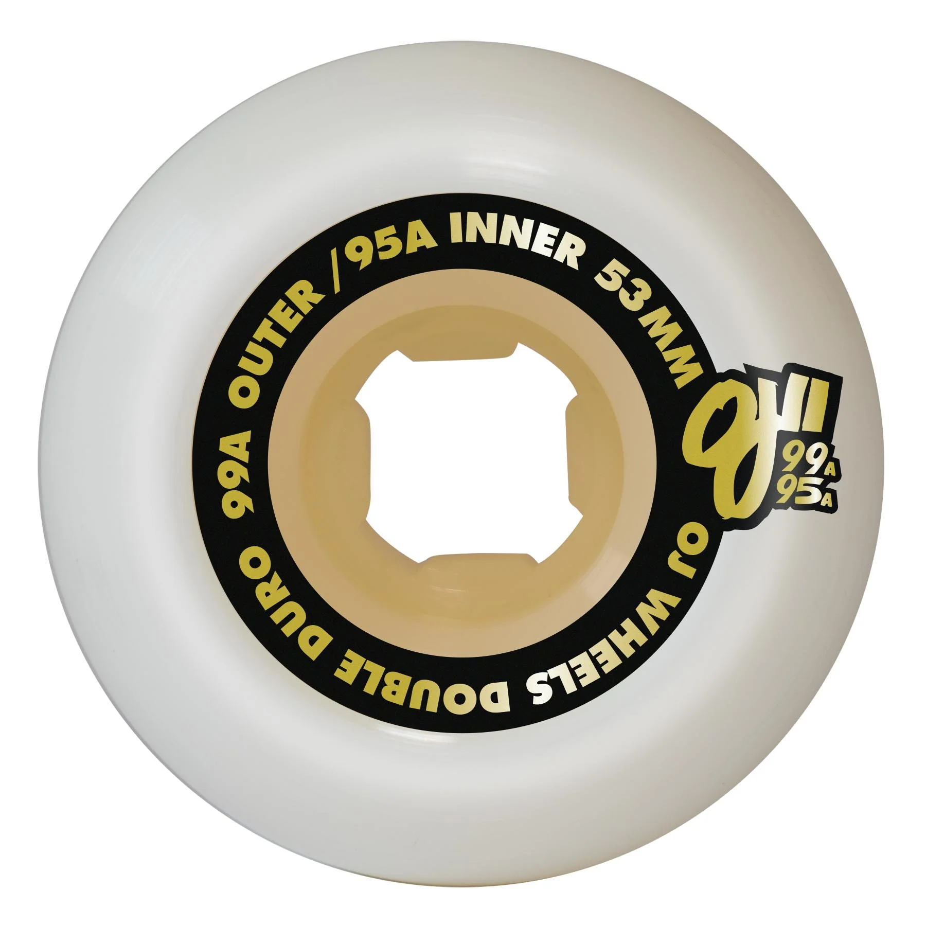 53mm Double Duro White Gum Hardline 99a/95a OJ Skateboard Wheels - Image 2