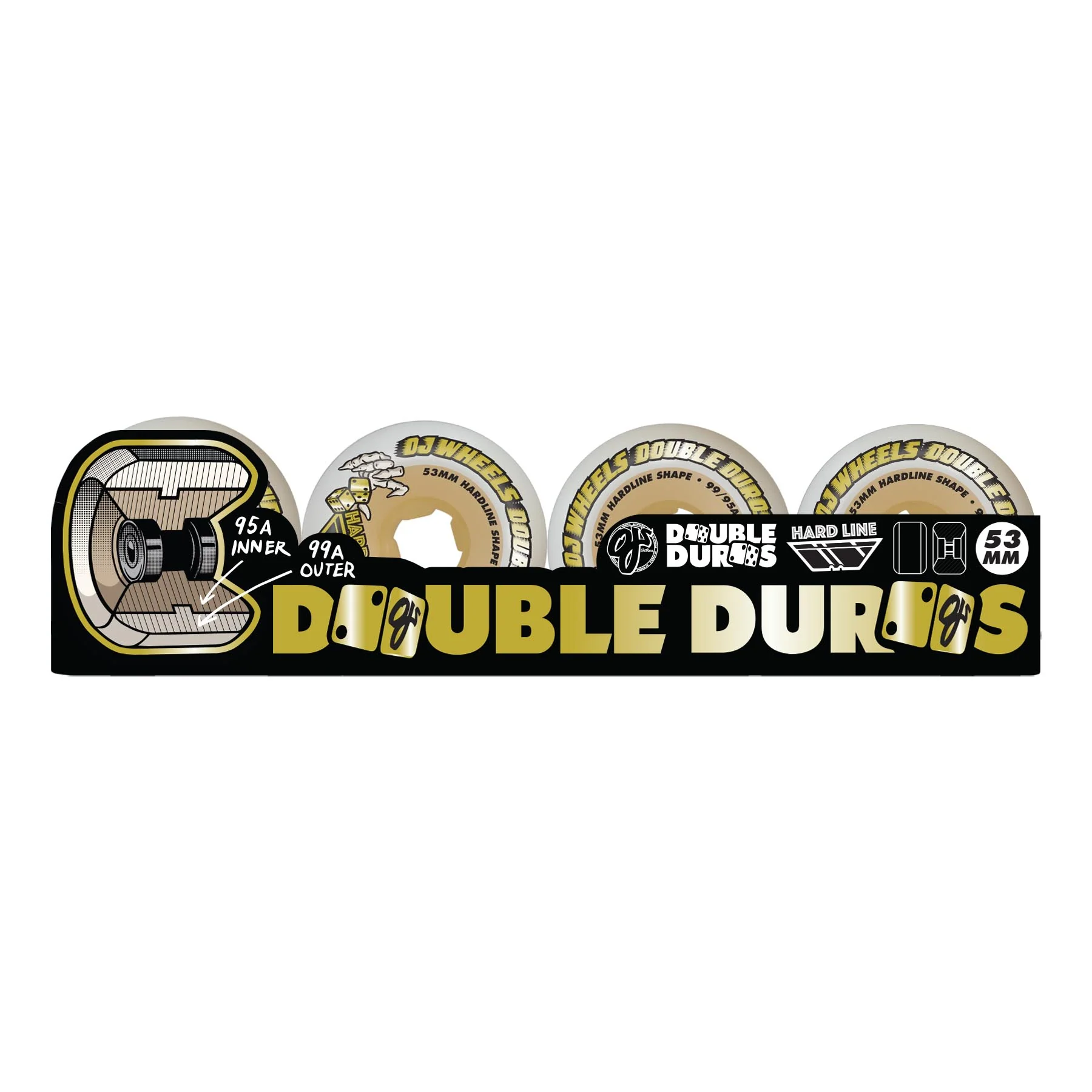 53mm Double Duro White Gum Hardline 99a/95a OJ Skateboard Wheels - Image 4