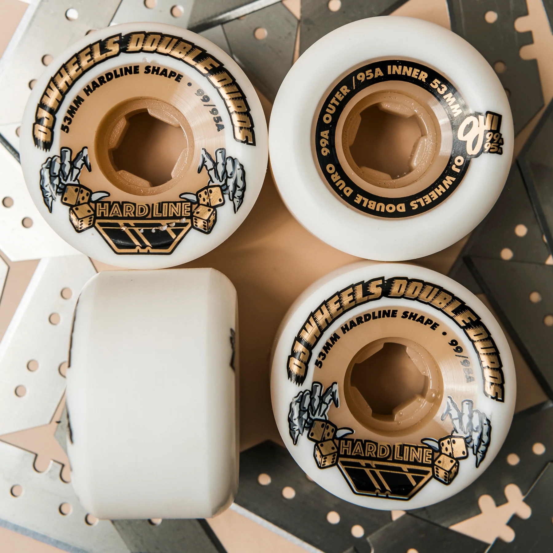 53mm Double Duro White Gum Hardline 99a/95a OJ Skateboard Wheels - Image 5