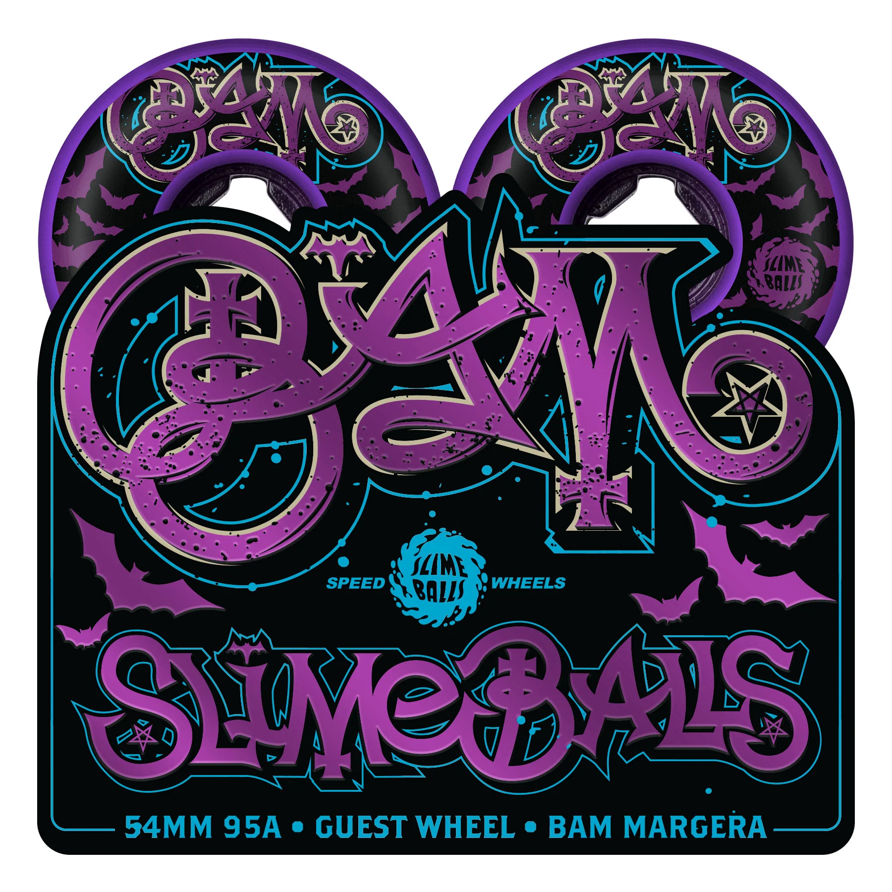 54mm Bam Margera Hardline 95a Slime Balls Guest Skateboard Wheels - Image 4