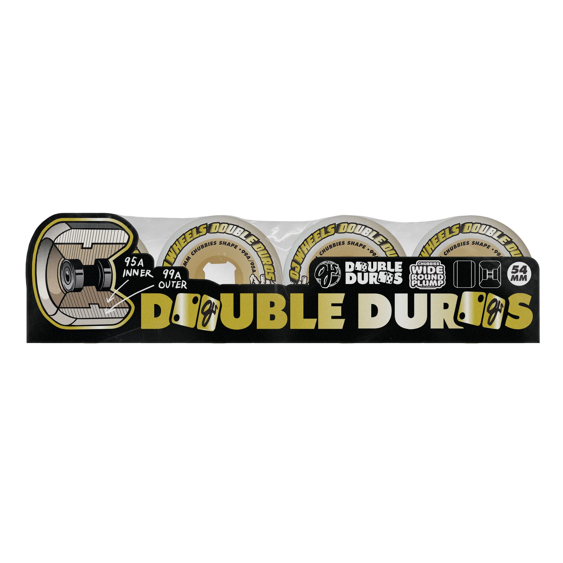 54mm Double Duro White Gum Chubbies 99a/95a OJ Skateboard Wheels - Image 5