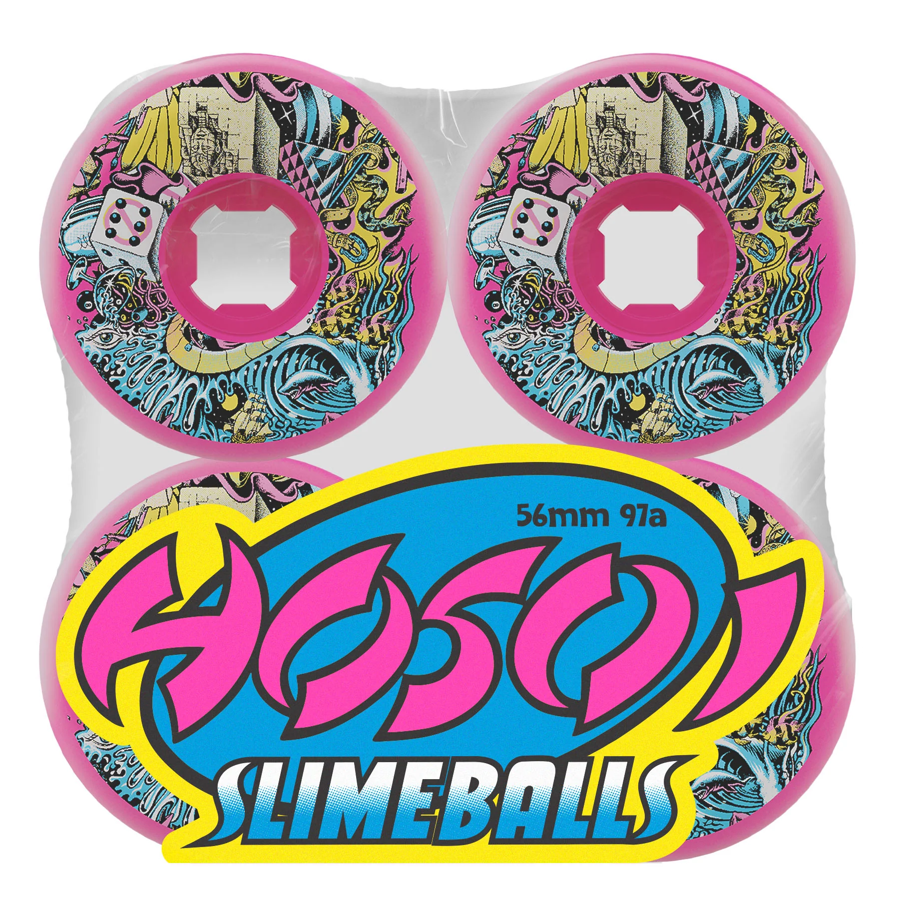 56mm Christian Hosoi Collage Reissue 97a Full Combo Slime Balls Skateboard Wheels - Image 5