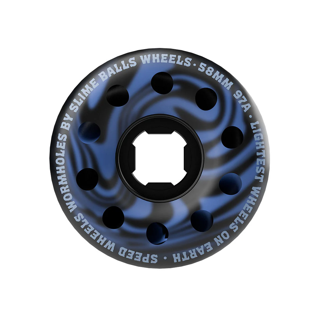 58mm Blue / Black Swirl  Worm Holes 97a Slime Balls Skateboard Wheels - Image 3
