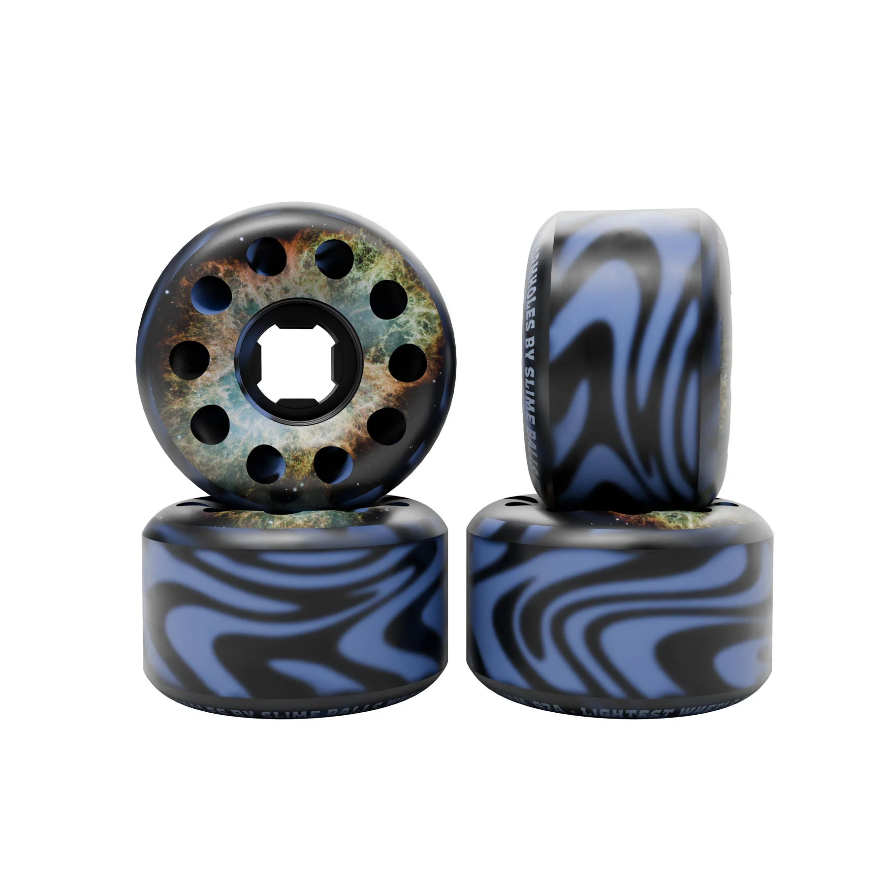 58mm Blue / Black Swirl  Worm Holes 97a Slime Balls Skateboard Wheels - Image 5