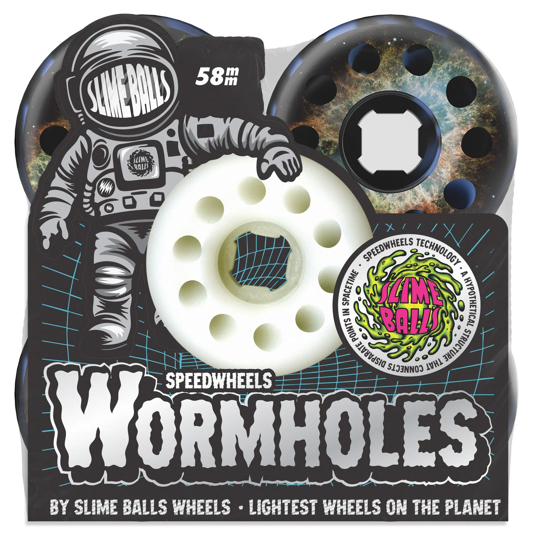 58mm Blue / Black Swirl  Worm Holes 97a Slime Balls Skateboard Wheels - Image 6