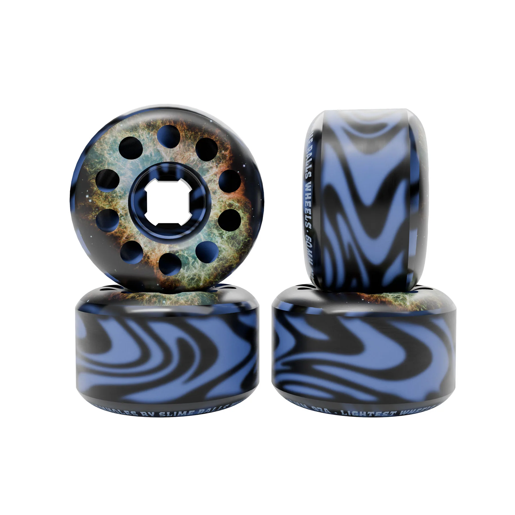 60mm Blue / Black Swirl Worm Holes 97a Slime Balls Skateboard Wheels - Image 5