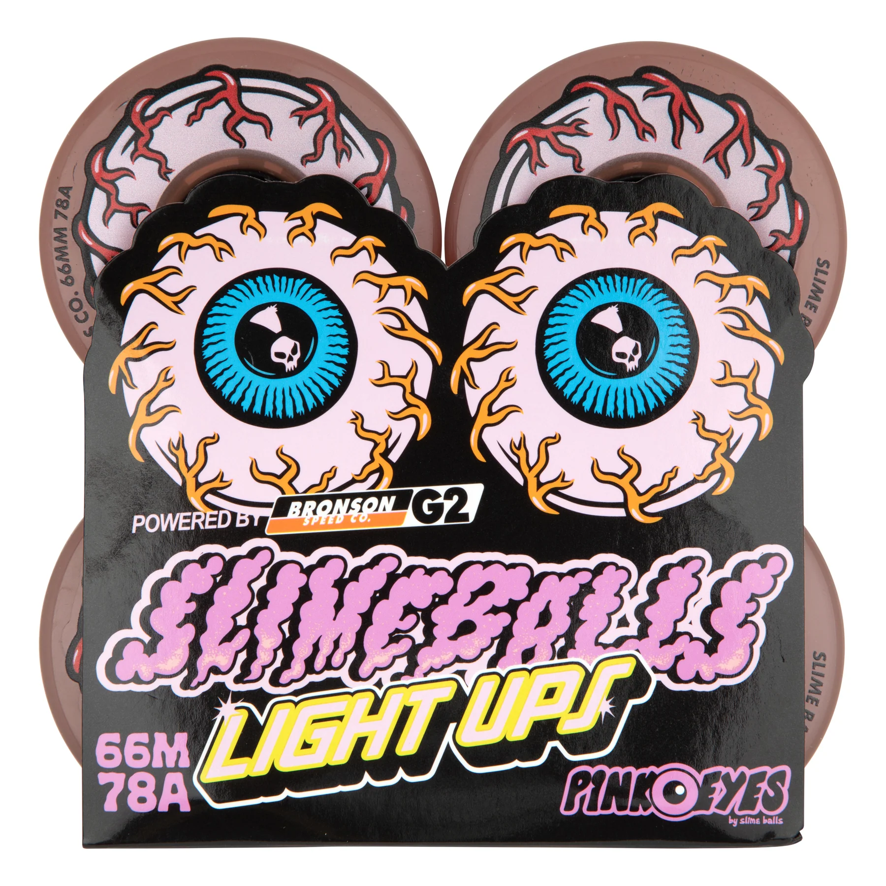 66mm Light Ups Pink Eyes 78a Slime Balls Skateboard Wheels - Image 4