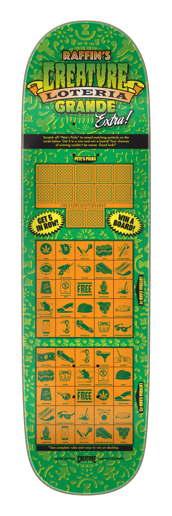 8.60in Peter Raffin Loteria Grande Creature Scratcher Skateboard Deck - Image 2