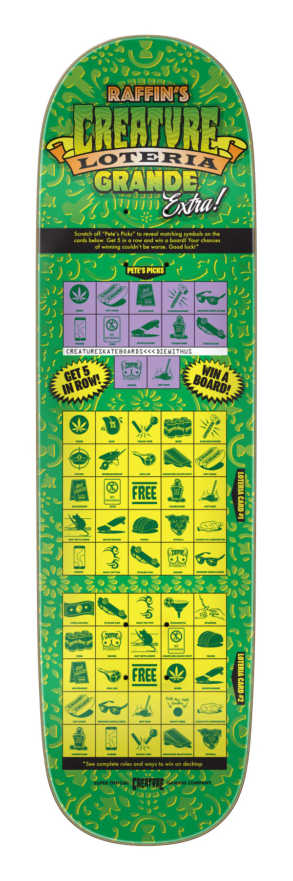 8.60in Peter Raffin Loteria Grande Creature Scratcher Skateboard Deck - Image 3