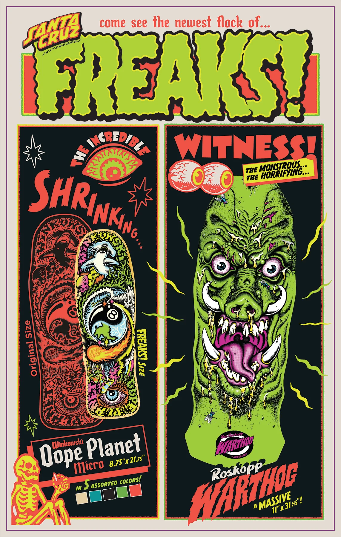 8.75in Erick Winkowski Dope Planet Micro Santa Cruz Freaks Skateboard Deck - Image 5
