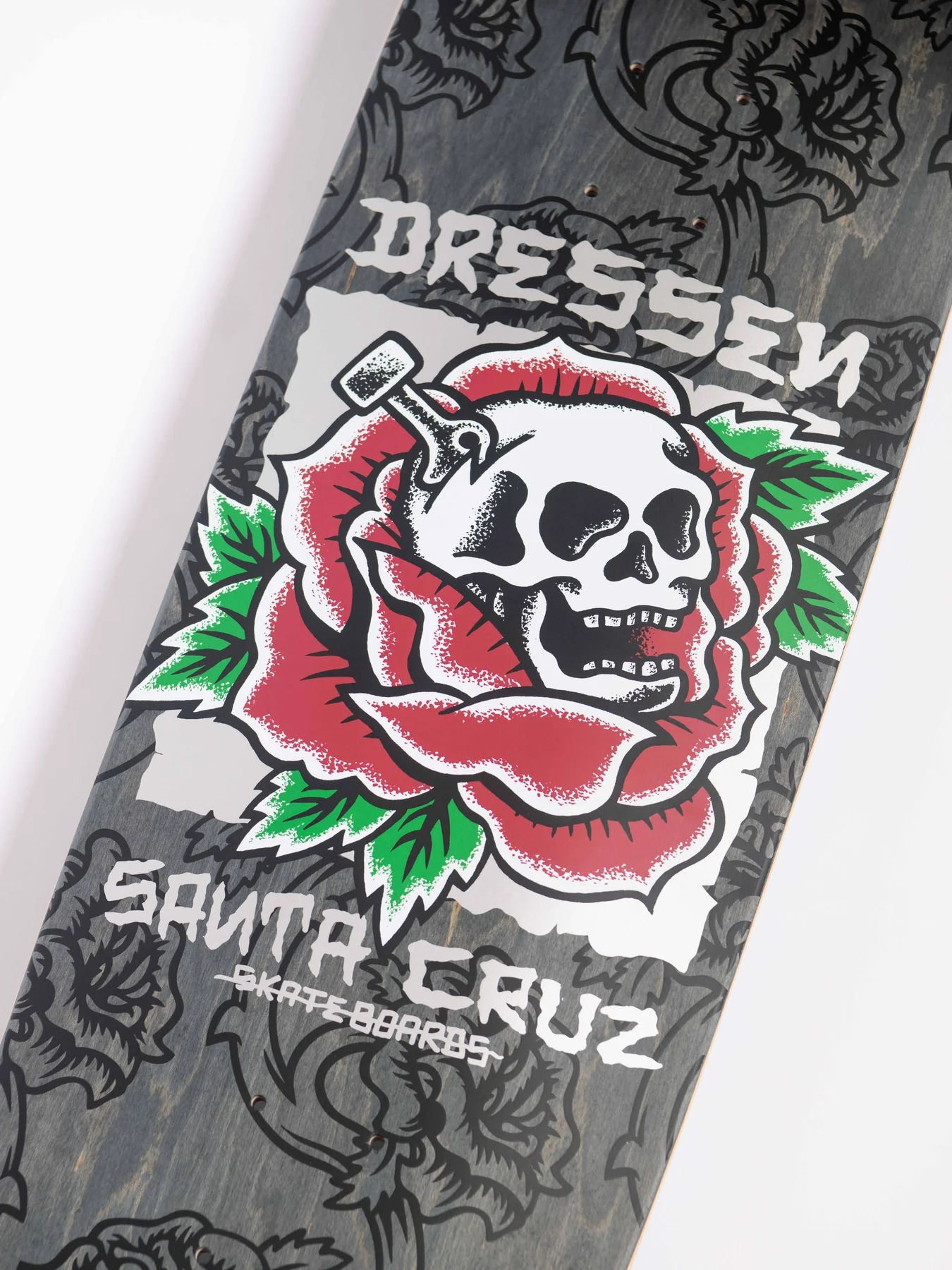 9.25in Dressen Skull Rose Santa Cruz Shaped Skateboard Deck - Image 3